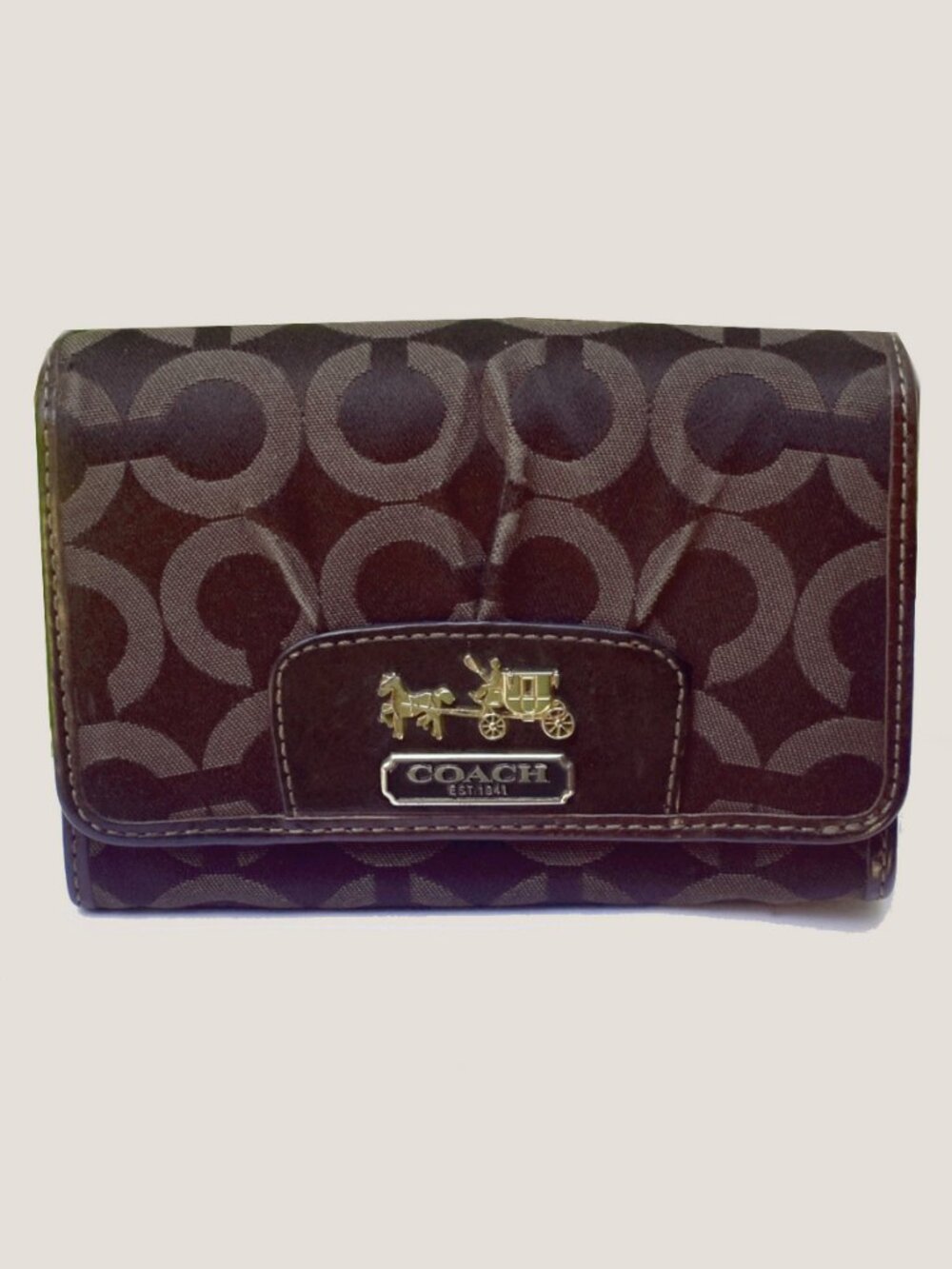 Coach Signature Pleated Bifold Wallet Brown and Pink Leather Horse & Carriage